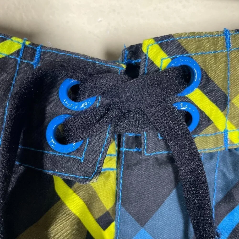 Speedo Men's Blue Black Green Plaid Swim Trunks Beach Summer Medium!